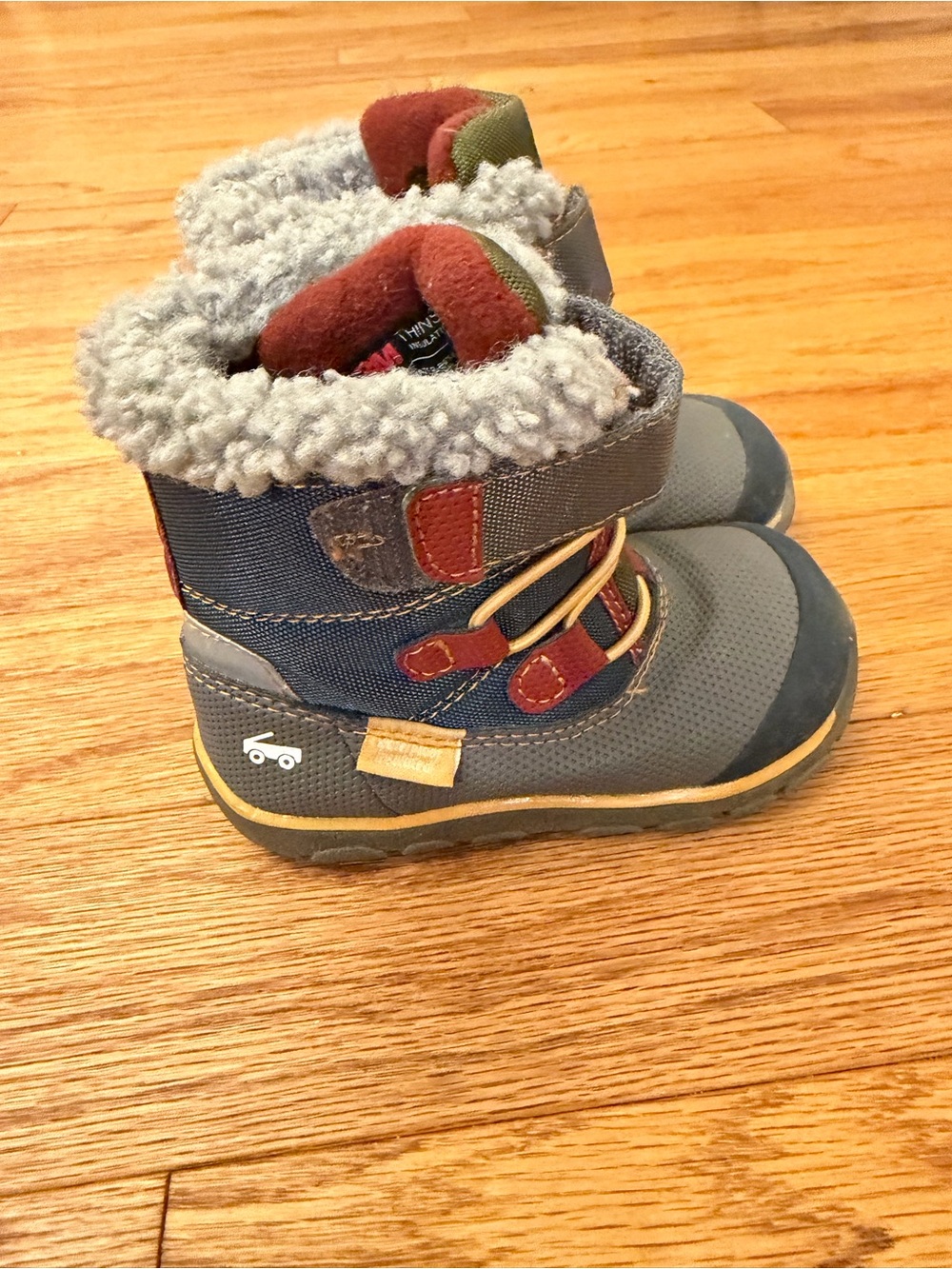 See Kai Run Navy, Gray & Brown Sherpa-Lined Kids Winter Boots